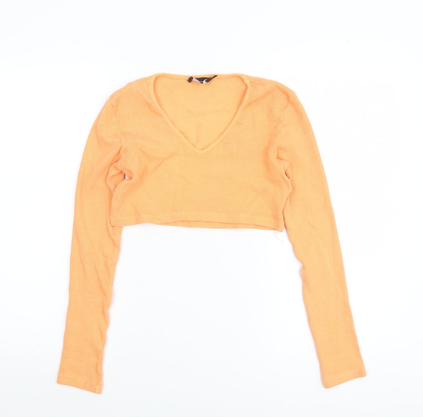 PrettyLittleThing Women Orange Cropped V-Neck Long Sleeve Top UK 10
