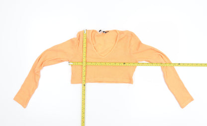 PrettyLittleThing Women Orange Cropped V-Neck Long Sleeve Top UK 10