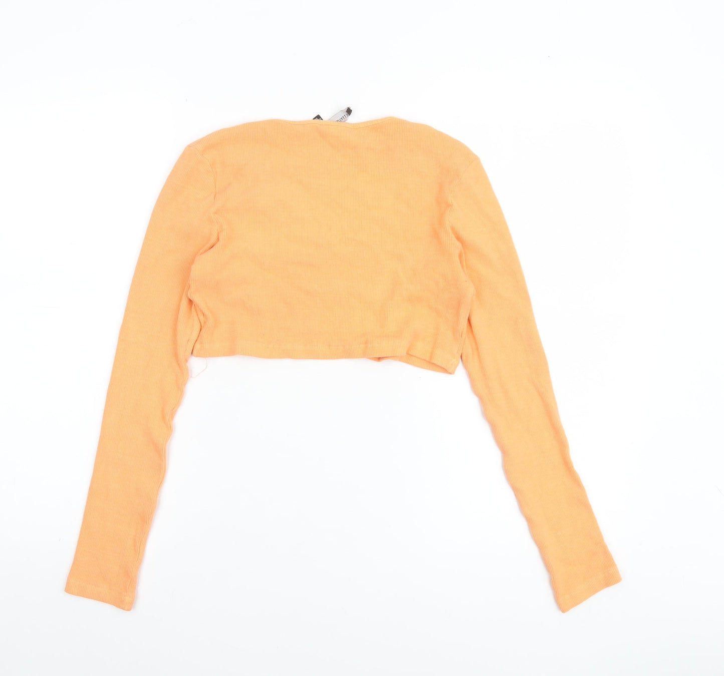 PrettyLittleThing Women Orange Cropped V-Neck Long Sleeve Top UK 10