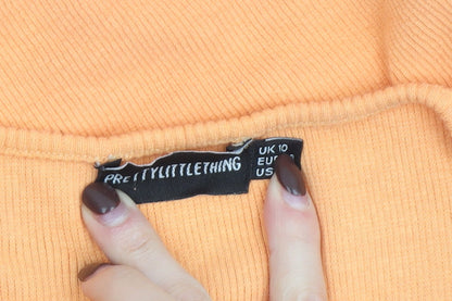 PrettyLittleThing Women Orange Cropped V-Neck Long Sleeve Top UK 10