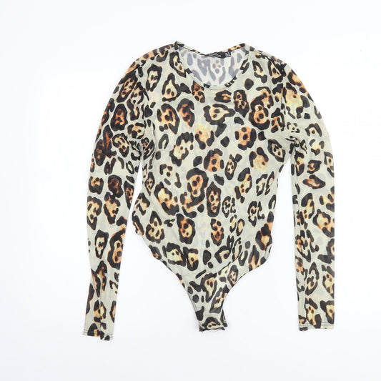 Boohoo Womens Leopard Print Long Sleeve Bodysuit UK 12