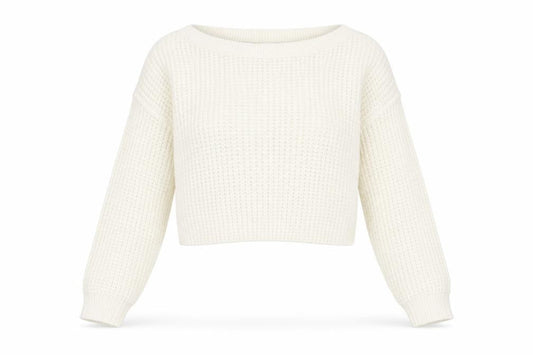 Front view of Missguided Petite Women's Ivory Waffle Knit Jumper, size 10/12