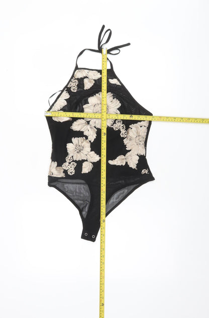 NAANAA Women's Black Floral Halter Bodysuit Size 12 Polyester