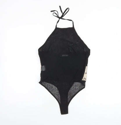 NAANAA Women's Black Floral Halter Bodysuit Size 12 Polyester