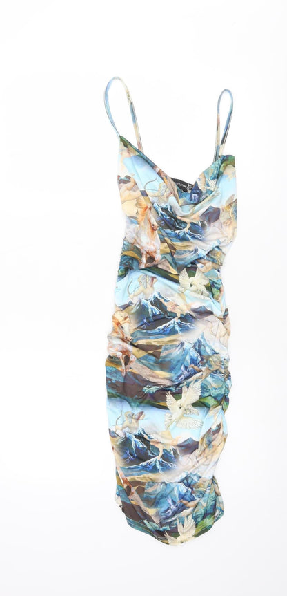 PrettyLittleThing Womens Multicoloured Size 6 Ruched Bodycon Dress