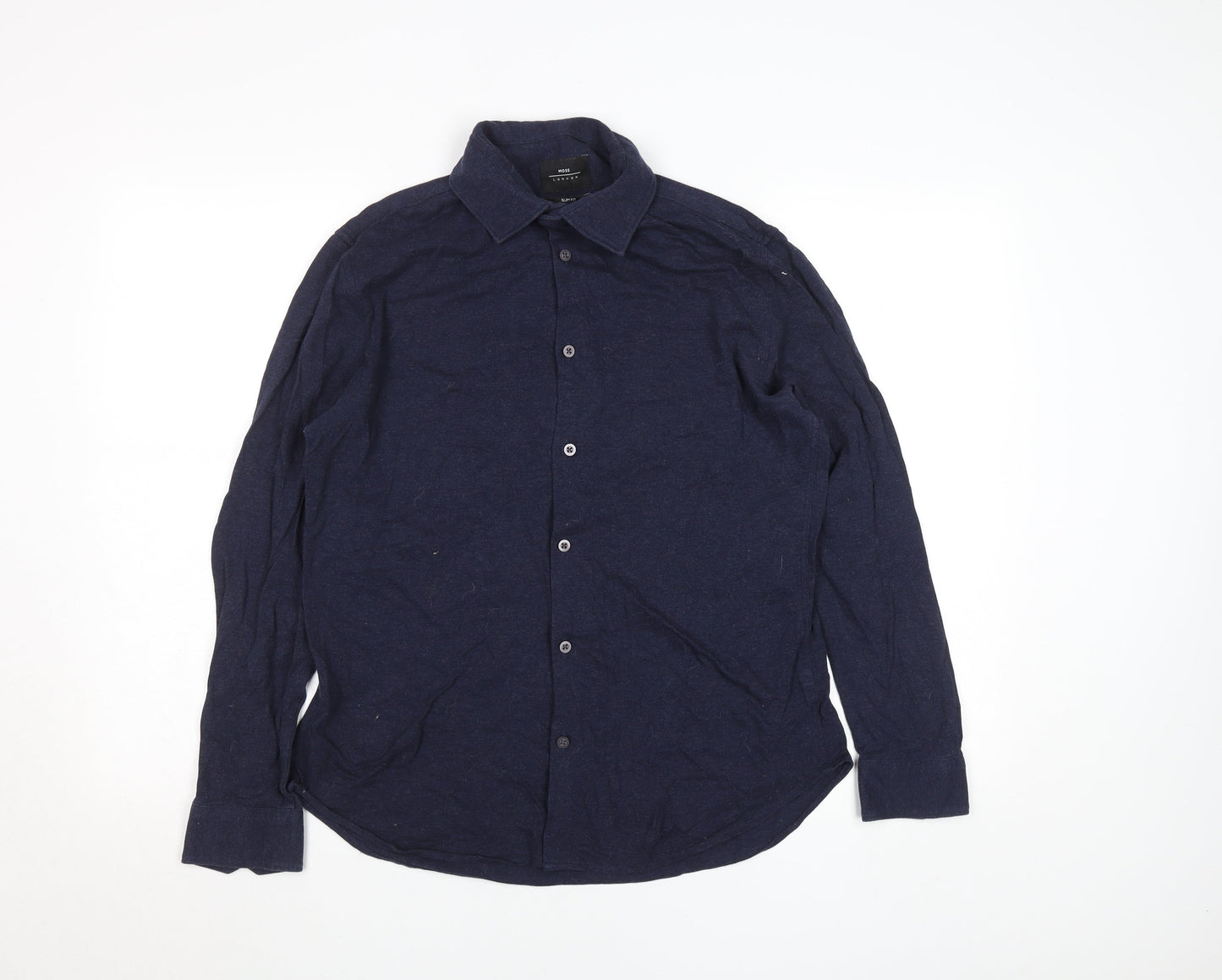 Moss London Men's Blue Slim Fit Long Sleeve Cotton Button-Up Shirt 15”