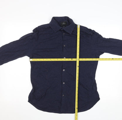 Moss London Men's Blue Slim Fit Long Sleeve Cotton Button-Up Shirt 15”
