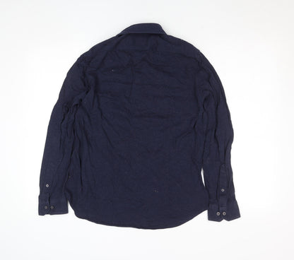 Moss London Men's Blue Slim Fit Long Sleeve Cotton Button-Up Shirt 15”