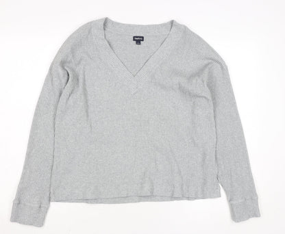 GapBody Women’s Grey V-Neck Rib Knit Pullover Jumper Size L