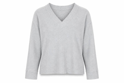 GapBody Women’s Grey V-Neck Rib Knit Pullover Jumper Size L