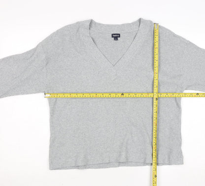GapBody Women’s Grey V-Neck Rib Knit Pullover Jumper Size L