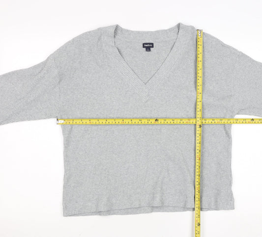 GapBody Women’s Grey V-Neck Rib Knit Pullover Jumper Size L