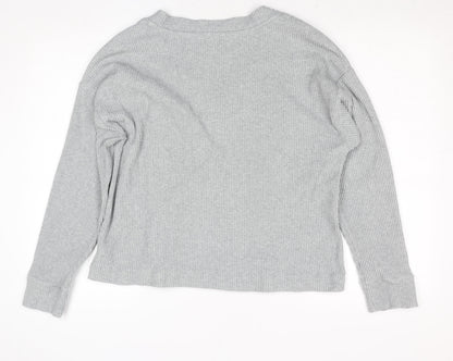 GapBody Women’s Grey V-Neck Rib Knit Pullover Jumper Size L
