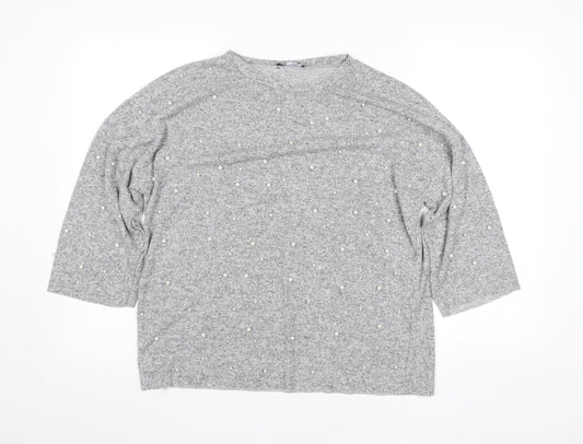 Womens UK Size M Zara Grey Basic Blouse