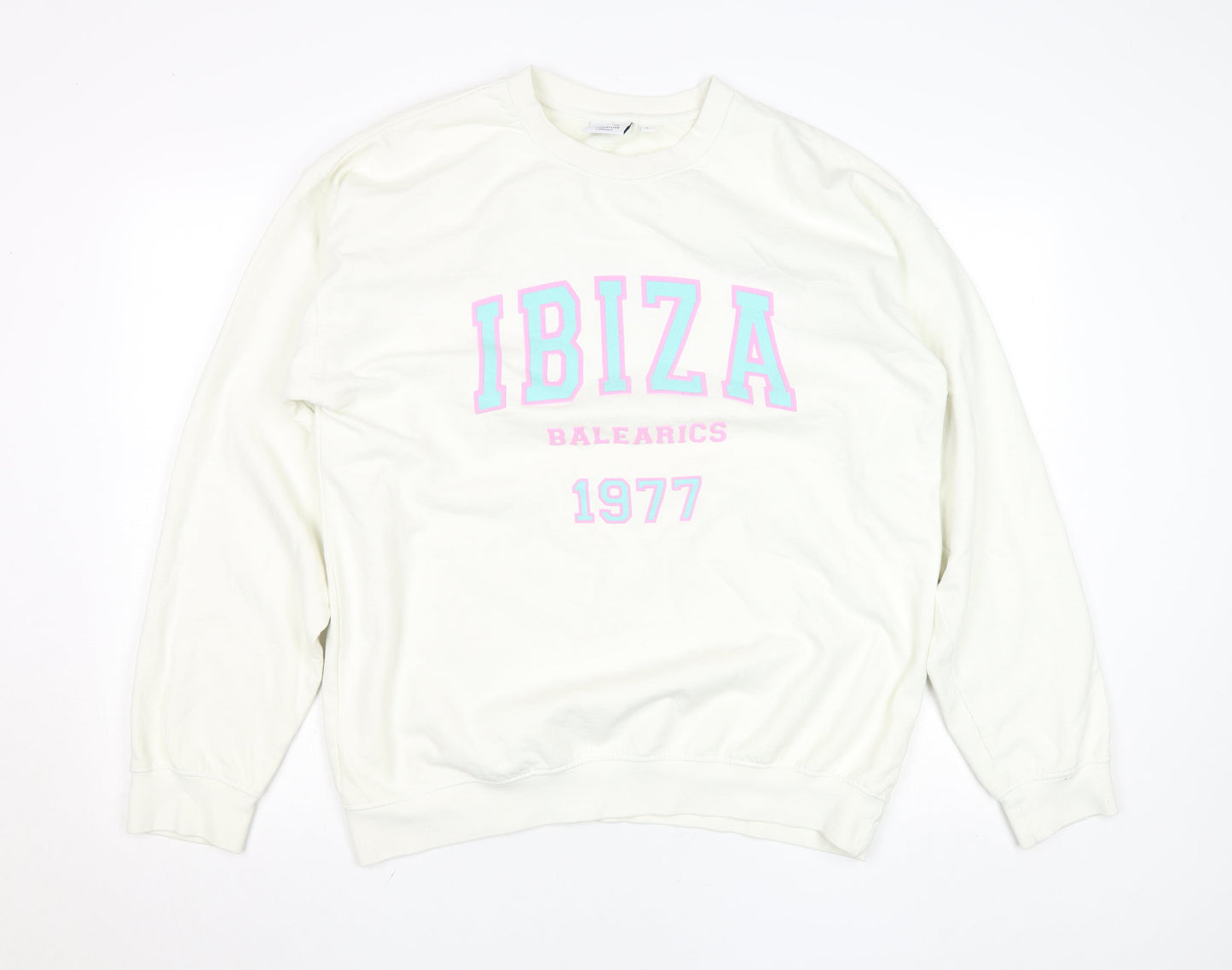 Womens UK Size L Rainbow Colours White Pullover Sweatshirt