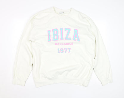Womens UK Size L Rainbow Colours White Pullover Sweatshirt
