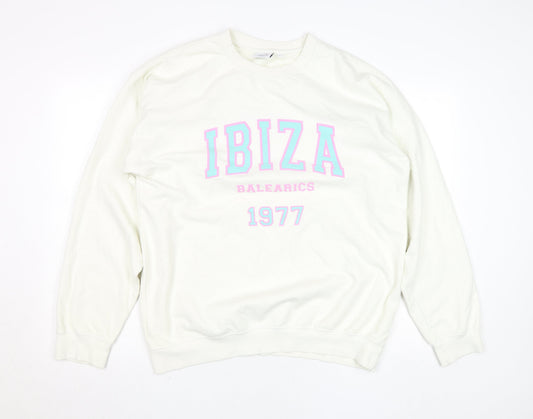 Womens UK Size L Rainbow Colours White Pullover Sweatshirt
