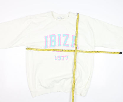 Womens UK Size L Rainbow Colours White Pullover Sweatshirt