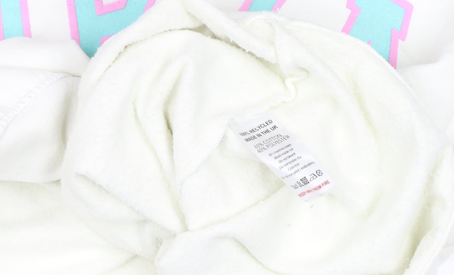 Womens UK Size L Rainbow Colours White Pullover Sweatshirt