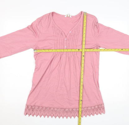 Cotton Traders Womens Dusky Pink 3/4 Sleeve Lace Hem Tunic Blouse Size 10