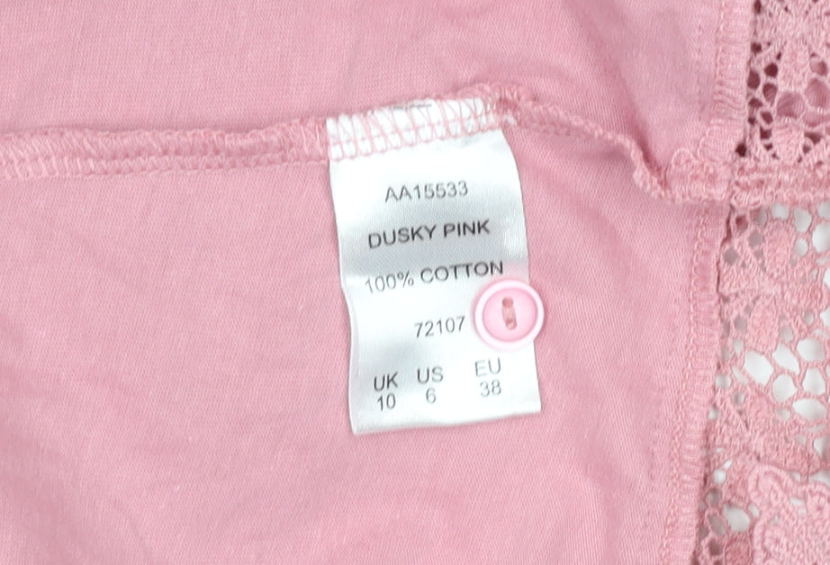 Cotton Traders Womens Dusky Pink 3/4 Sleeve Lace Hem Tunic Blouse Size 10