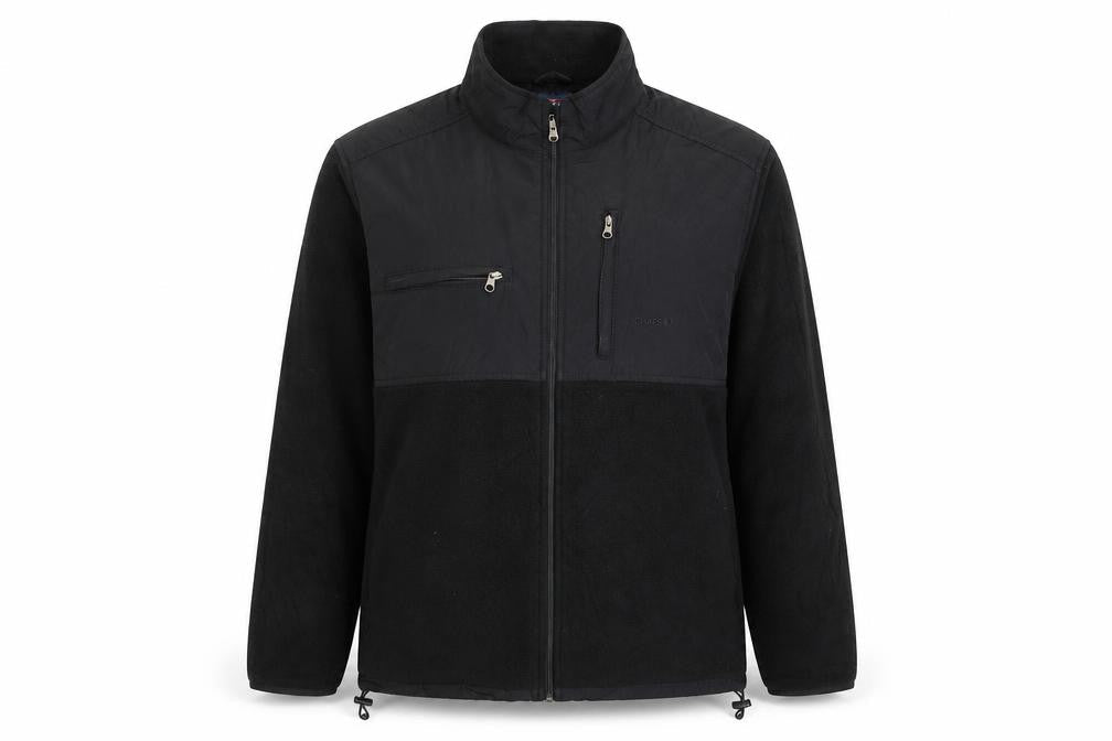 Front view of Chaps unisex black fleece zip jacket xl full zip casual