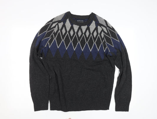 Howick Men's Grey Argyle Lambswool Jumper Size M