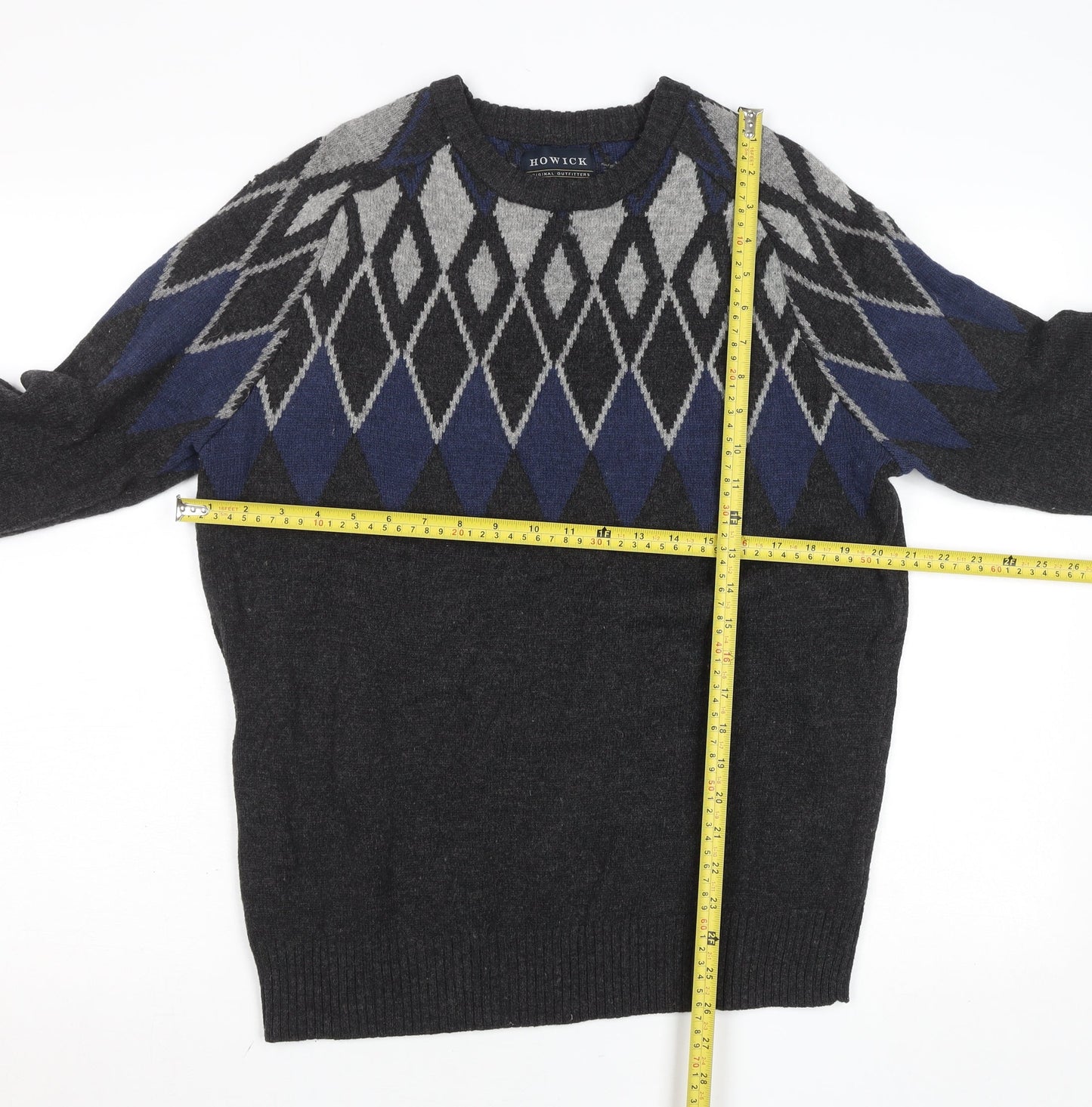 Howick Men's Grey Argyle Lambswool Jumper Size M