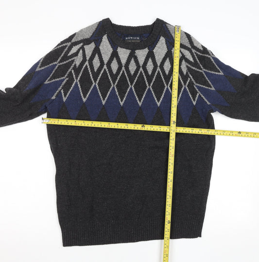 Howick Men's Grey Argyle Lambswool Jumper Size M