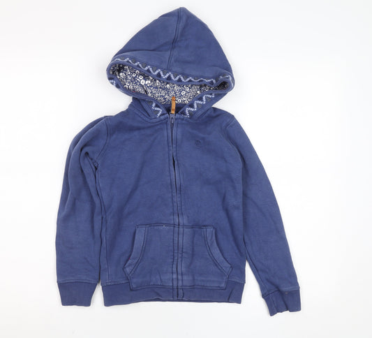 FatFace Girls Blue Full Zip Hoodie 6-7 Years Fleece Lined Cotton Sweatshirt