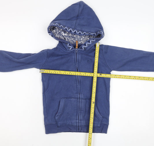 FatFace Girls Blue Full Zip Hoodie 6-7 Years Fleece Lined Cotton Sweatshirt