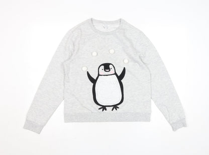 Debenhams Girls Grey Penguin Pullover Sweatshirt Size 12 Years