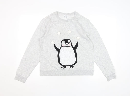 Debenhams Girls Grey Penguin Pullover Sweatshirt Size 12 Years