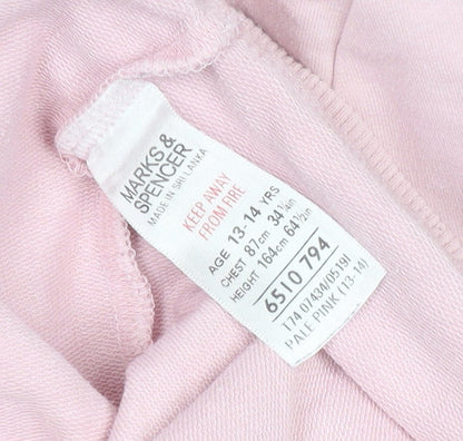 Marks and Spencer Girls Pale Pink Full Zip Hoodie 13-14 Years