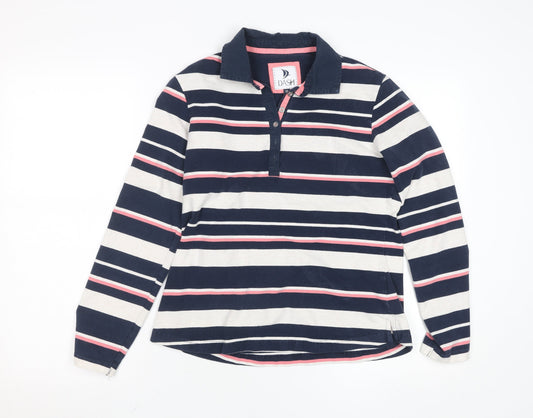 Dash Women’s Blue White Striped Long Sleeve Polo Top Size 12