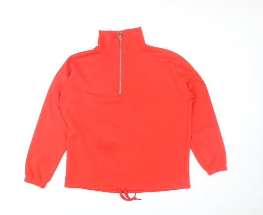Next Women Red Jersey 1/4 Zip High Neck Pullover Top M