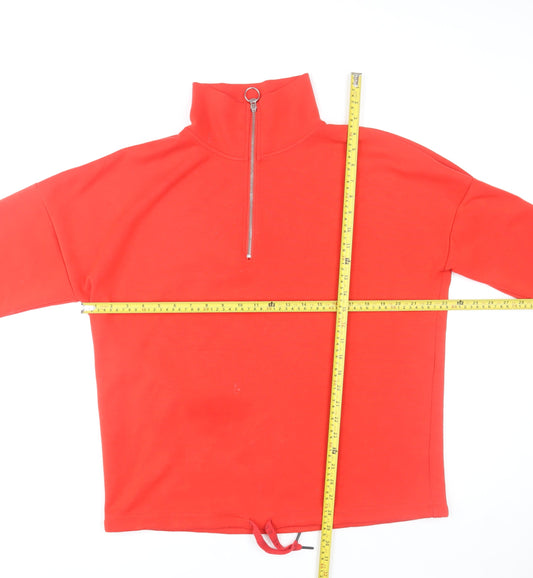 Next Women Red Jersey 1/4 Zip High Neck Pullover Top M