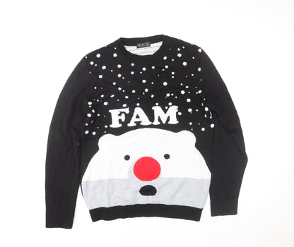 boohooMAN Men's Black Medium Christmas Polar Bear Knit Jumper