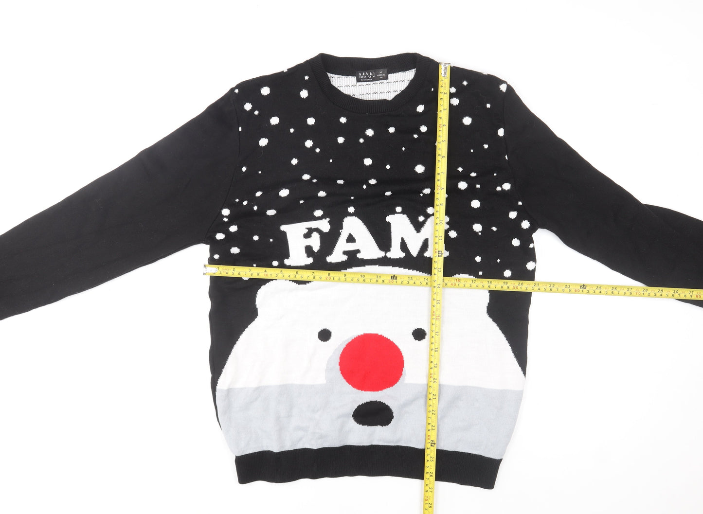 boohooMAN Men's Black Medium Christmas Polar Bear Knit Jumper