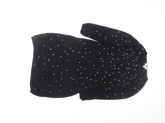 Monsoon Women’s Black Shift Dress S Long Sleeve Knit Star Beaded