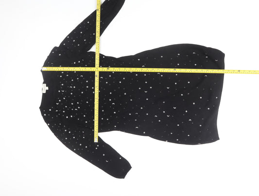 Monsoon Women’s Black Shift Dress S Long Sleeve Knit Star Beaded