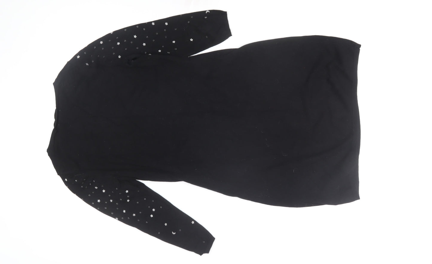 Monsoon Women’s Black Shift Dress S Long Sleeve Knit Star Beaded