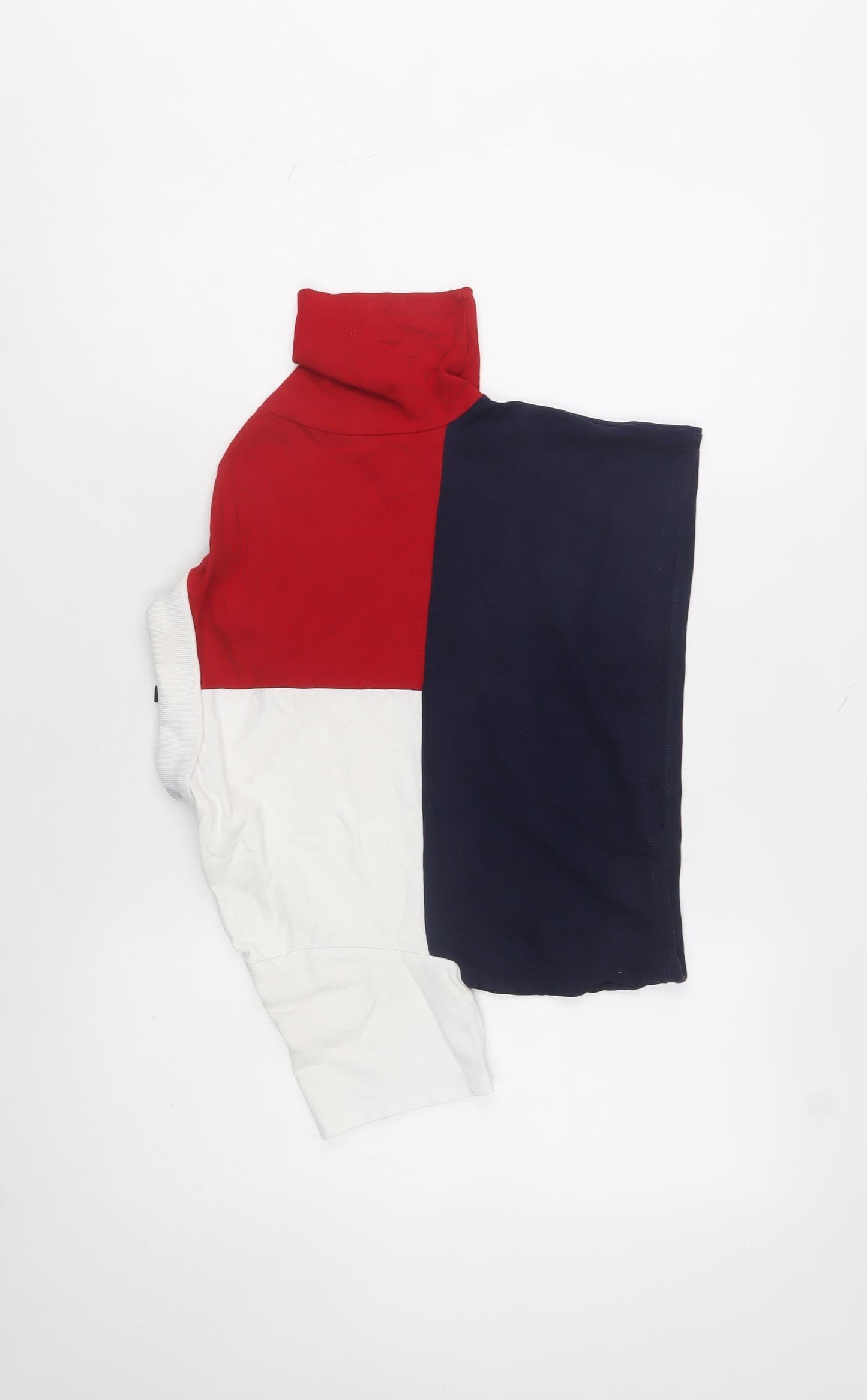 Bershka Women's Colourblock Polo Crop Top Red Navy White Size M