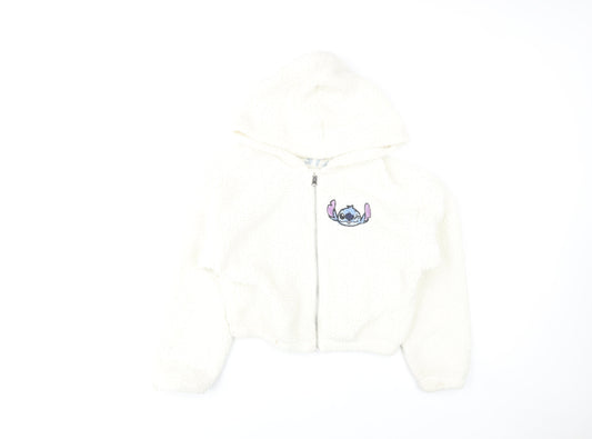 H&M Girls White Disney Stitch Fleece Full Zip Hoodie 11-12 Years