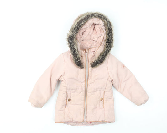 Firetrap Girls Pink Faux Fur Hooded Puffer Coat 12-18 Months