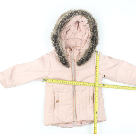 Firetrap Girls Pink Faux Fur Hooded Puffer Coat 12-18 Months