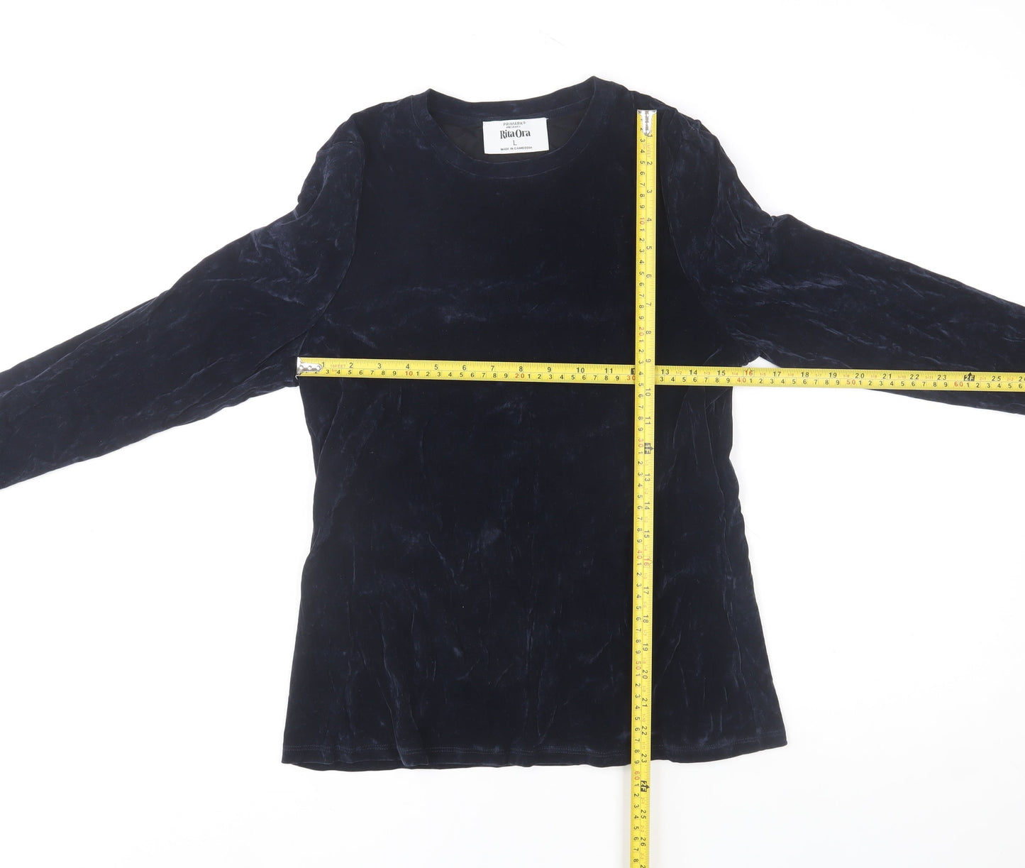 Primark Women’s Blue Velvet Long Sleeve Crew Neck Top Size L