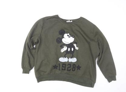 Disney Women’s Green Mickey Mouse Crew Neck Pullover Jumper Size L