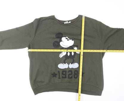 Disney Women’s Green Mickey Mouse Crew Neck Pullover Jumper Size L