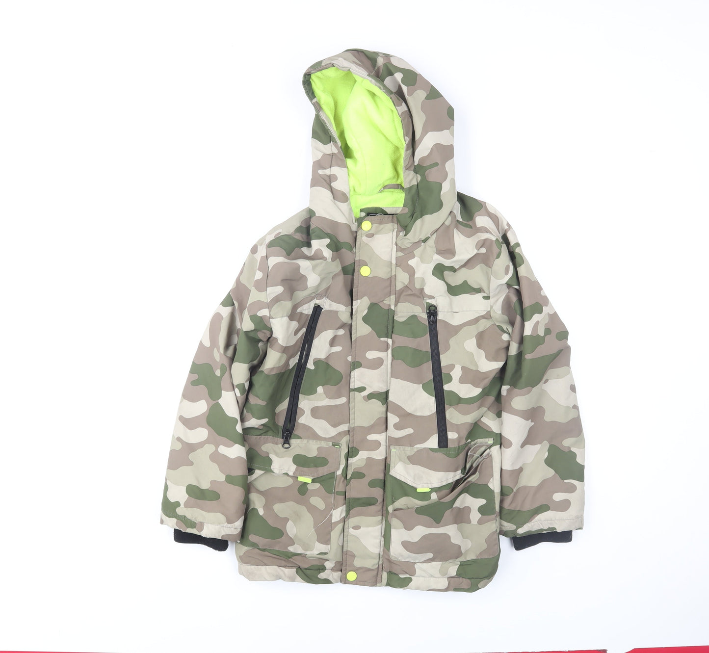 Tu Boys Green Camouflage Hooded Puffer Jacket 9-10 Years Lined Winter Coat